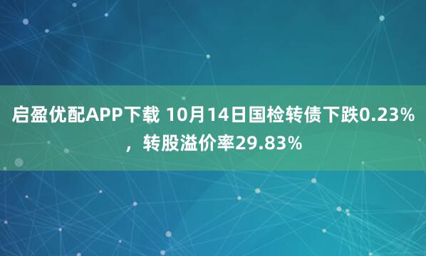启盈优配APP下载 10月14日国检转债下跌0.23%，转股溢价率29.83%